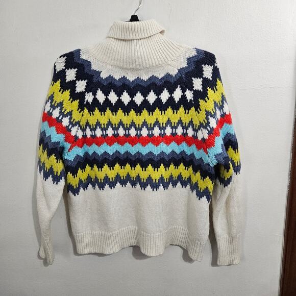 Aerie Fairisle Quarter Zip Chunky Nordic Women's Sweater. Size Medium. - Picture 2 of 6